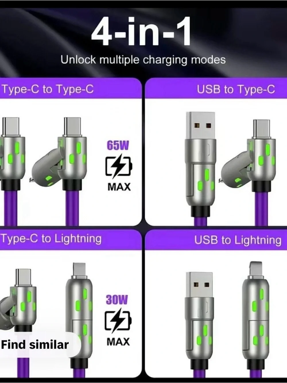 4 in 1 Multi USB Charging Cable, 6.6ft